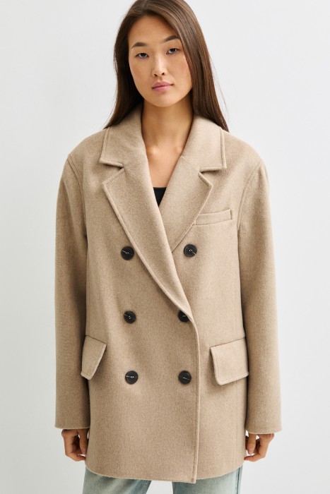 двубортное полупальто от бренда снежная королева вид слева