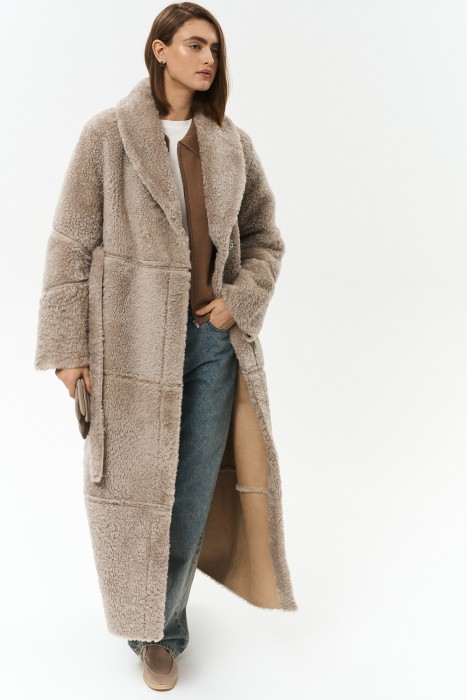 двусторонняя дубленка из овчины с поясом 799766003 фотография