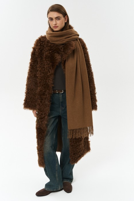 двусторонняя дубленка из овчины с поясом 799764003 фотография