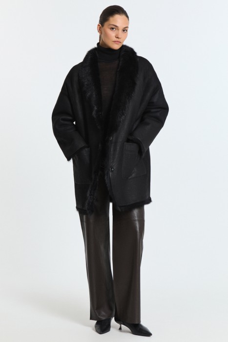 двусторонняя дубленка из овчины из россии вид сбоку