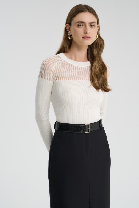 джемпер с ажурной вставкой 733938003 фотография