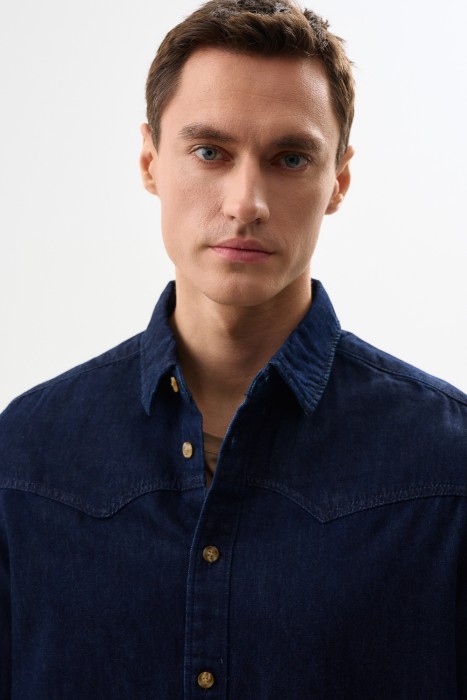 джинсовая рубашка из россии вид сбоку