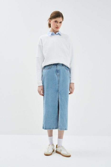 джинсовая юбка от бренда снежная королева вид слева