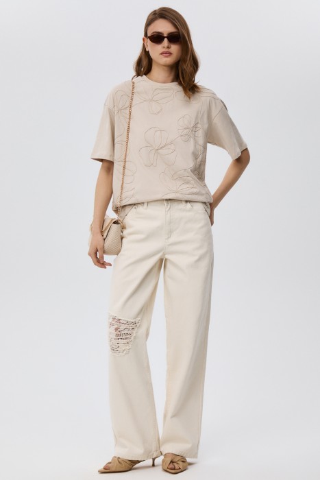 джинсы с кружевной вставкой 818704003 фотография