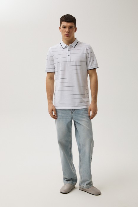 футболка-поло в полоску от бренда снежная королева вид слева