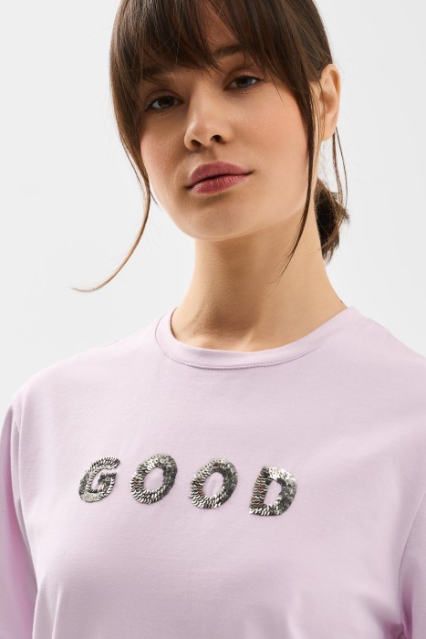 футболка с декором от бренда снежная королева вид слева