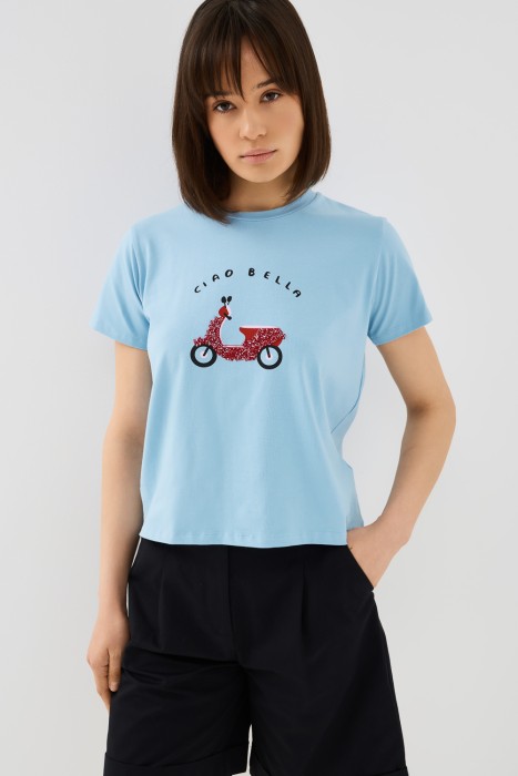 футболка с декором от бренда снежная королева вид слева