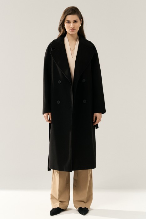 классическое двубортное пальто от бренда снежная королева вид слева