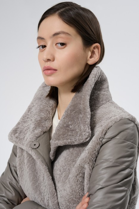 комбинированная шуба из овчины из россии вид сбоку