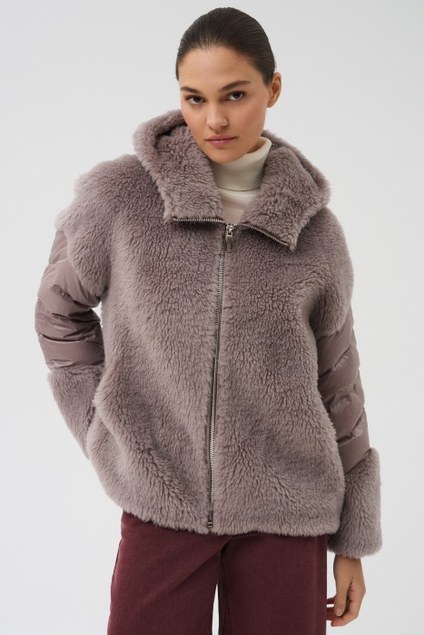 комбинированная шуба из овечьей шерсти 732617003 фотография