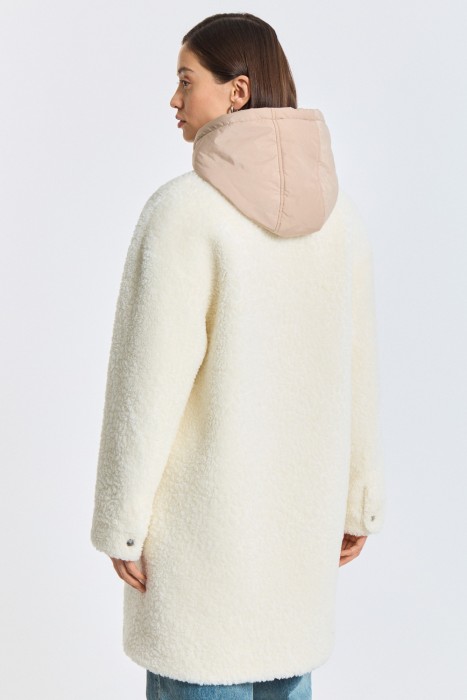 комбинированная шуба из шерсти с капюшоном по цене 9780 руб вид справа