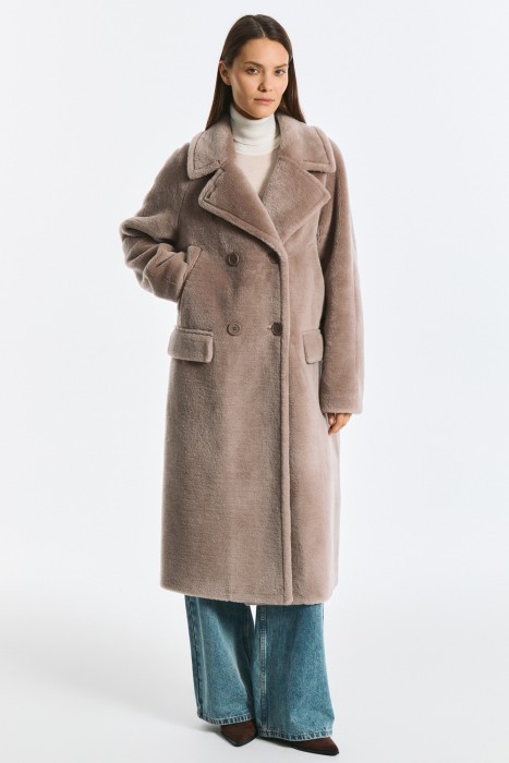 комбинированная шуба из шерсти от бренда снежная королева вид слева