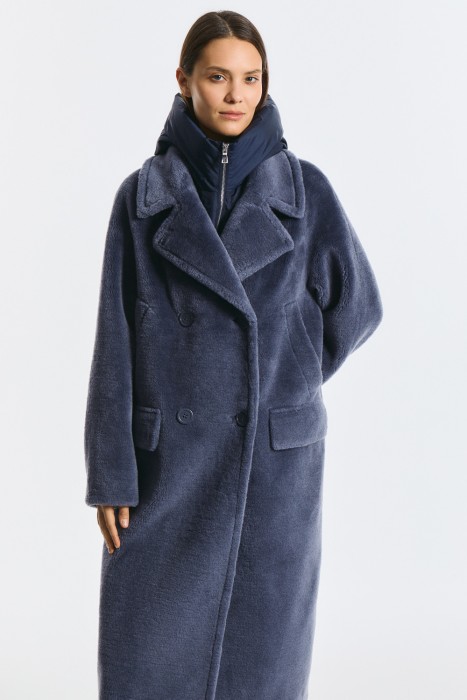 комбинированная шуба из шерсти от бренда снежная королева вид слева