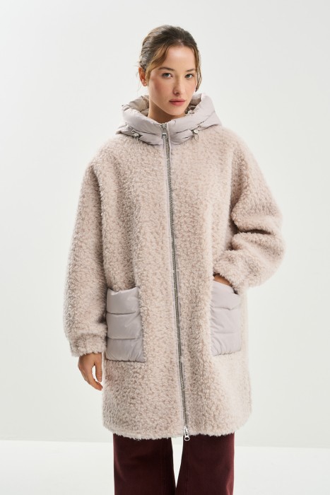 комбинированное пальто из шерсти от бренда снежная королева вид слева