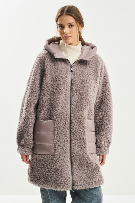 комбинированное пальто из шерсти от бренда снежная королева вид слева