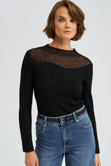 комбинированный трикотажный джемпер 786439003 фотография