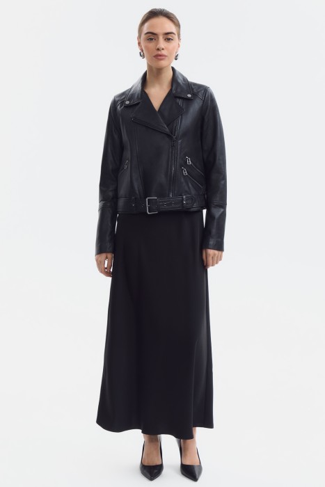 косуха из натуральной кожи от бренда снежная королева вид слева