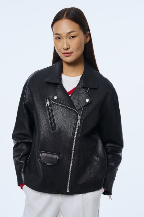 косуха из натуральной кожи от бренда снежная королева вид слева