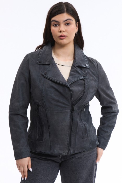 косуха из натуральной кожи от бренда снежная королева вид слева