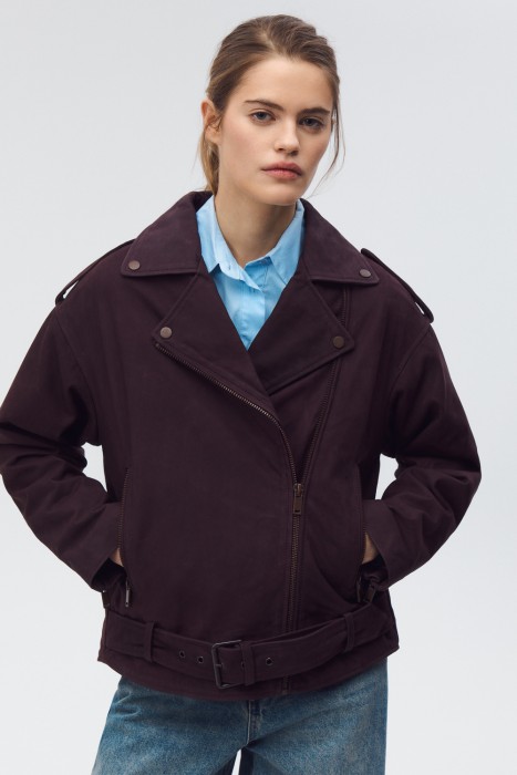 косуха из натуральной кожи от бренда снежная королева вид слева