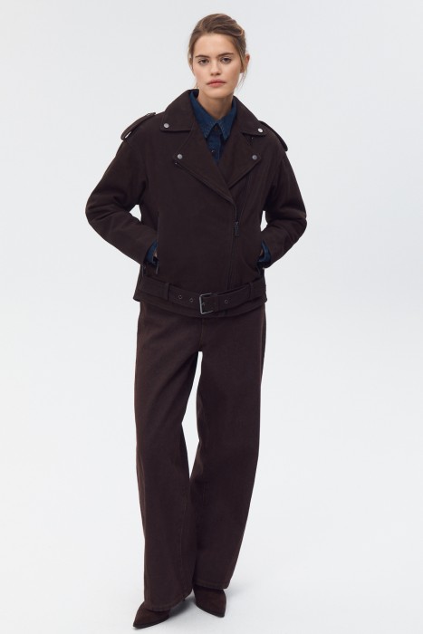 косуха из натуральной кожи от бренда снежная королева вид слева