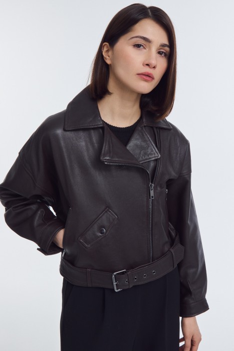 косуха из натуральной кожи от бренда снежная королева вид слева