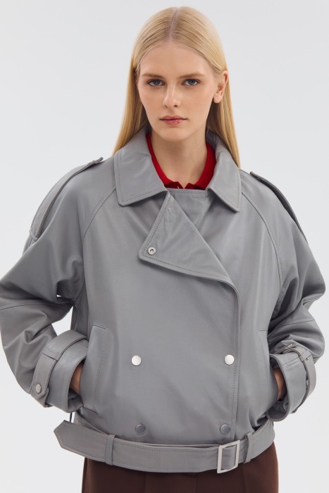 косуха из натуральной кожи от бренда снежная королева вид слева