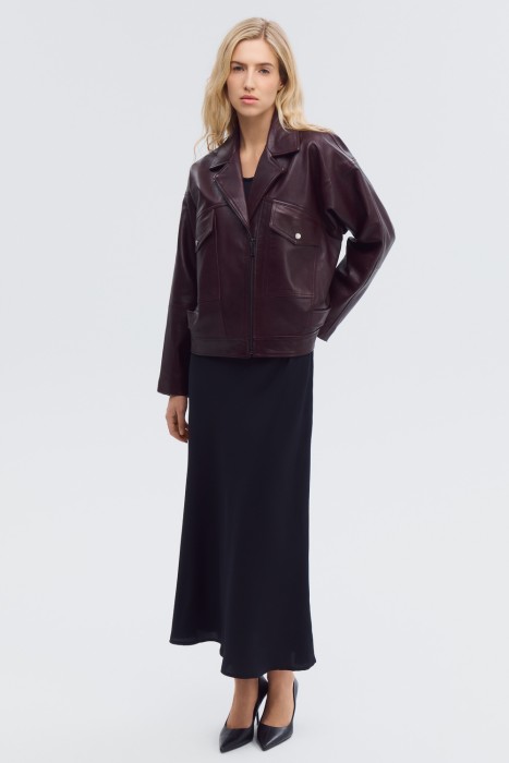 косуха из натуральной кожи от бренда снежная королева вид слева