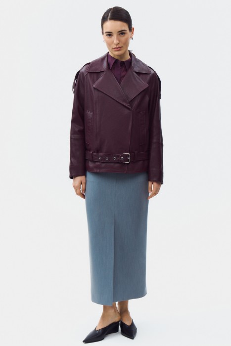 косуха из натуральной кожи от бренда снежная королева вид слева