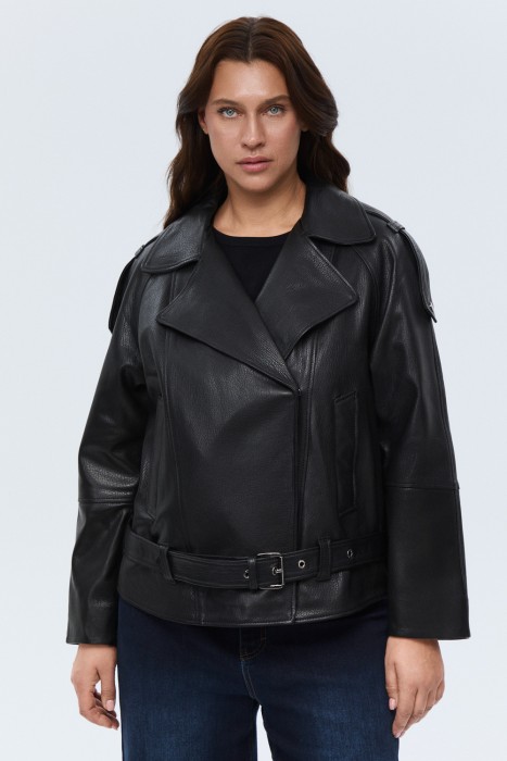 косуха из натуральной кожи от бренда снежная королева вид слева