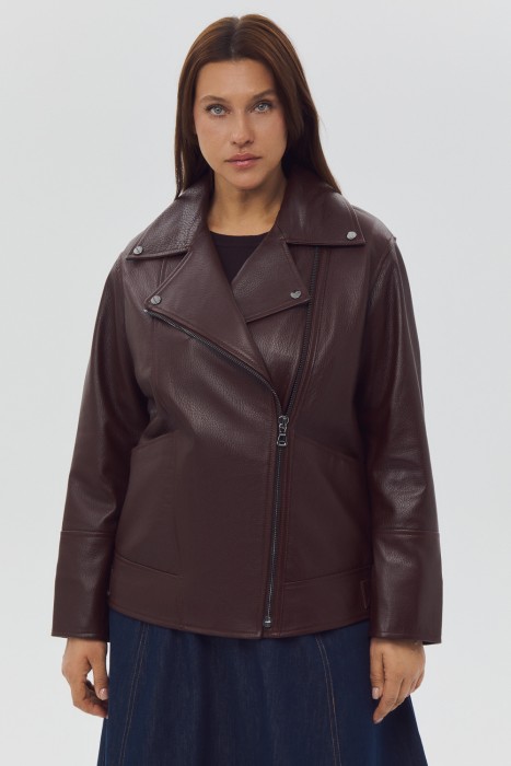 косуха из натуральной кожи от бренда снежная королева вид слева