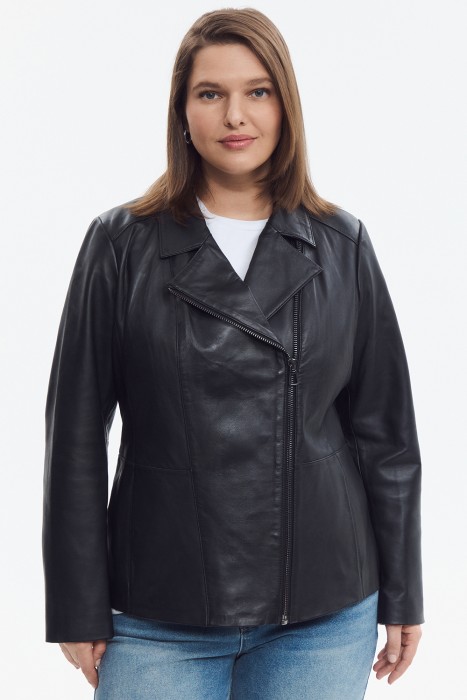 косуха из натуральной кожи от бренда снежная королева вид слева