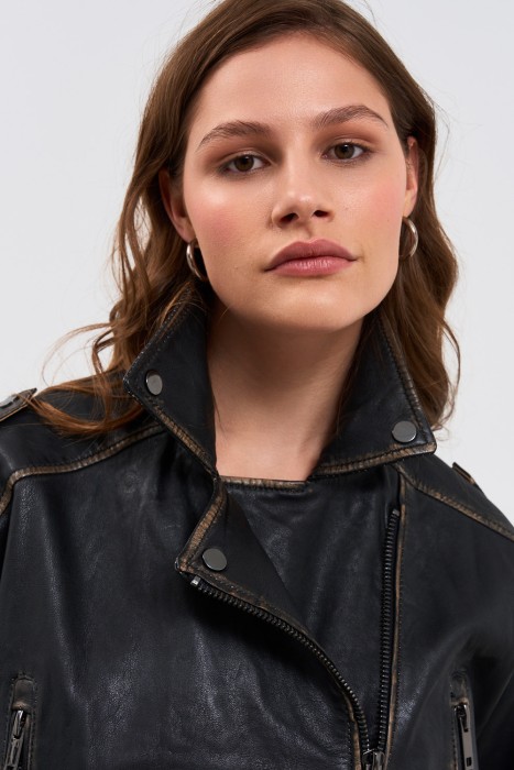 косуха из натуральной кожи из россии вид сбоку