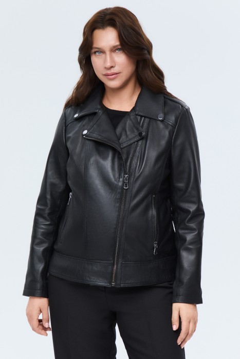 косуха из натуральной кожи от бренда снежная королева вид слева