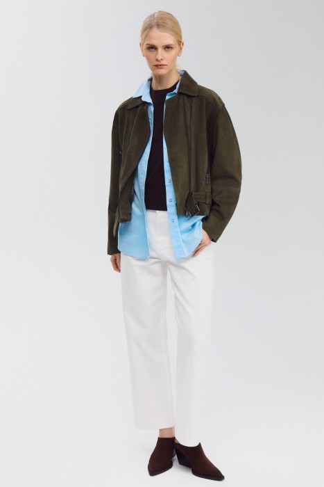 косуха из натуральной замши от бренда снежная королева вид слева