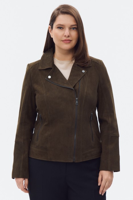 косуха из натуральной замши от бренда снежная королева вид слева