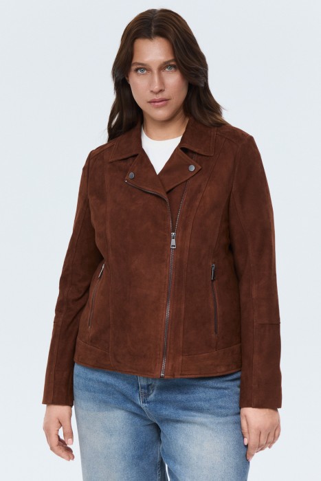 косуха из натуральной замши от бренда снежная королева вид слева