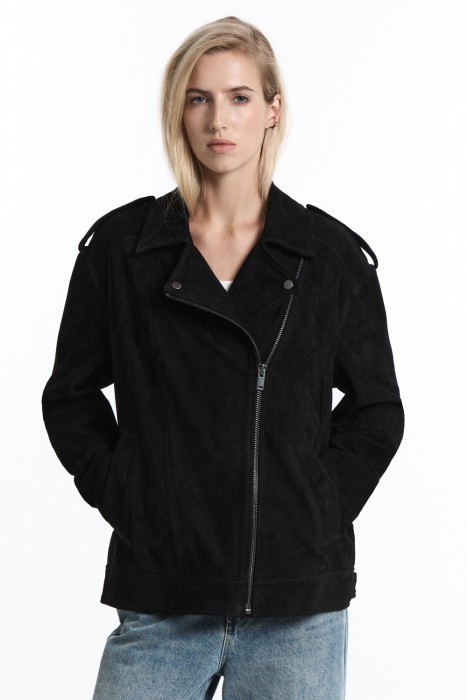 косуха из натуральной замши от бренда снежная королева вид слева