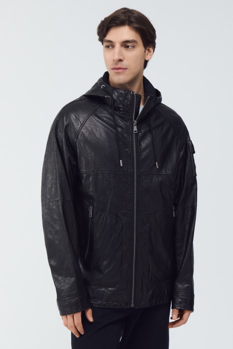 кожаная курка с капюшоном 819068003 фотография