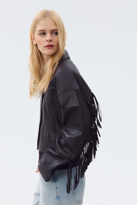 кожаная куртка с бахромой 801107003 фотография