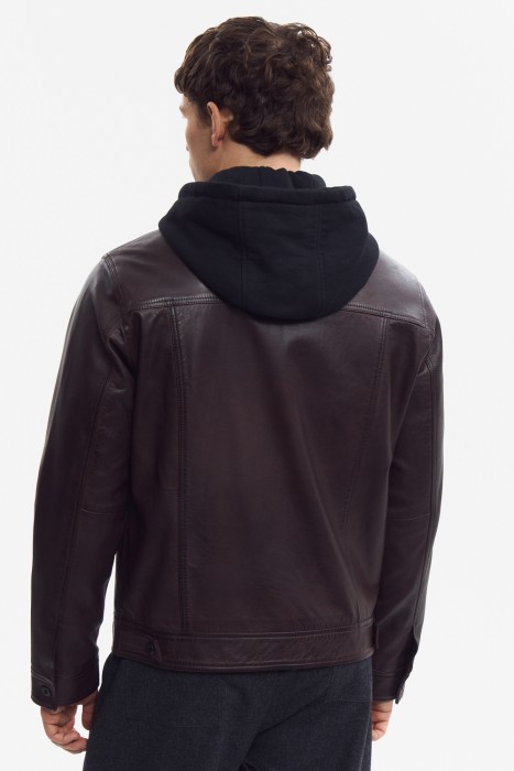 кожаная куртка с капюшоном по цене 12870 руб вид справа