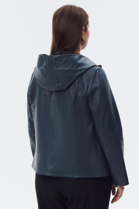 кожаная куртка с капюшоном от бренда снежная королева вид слева