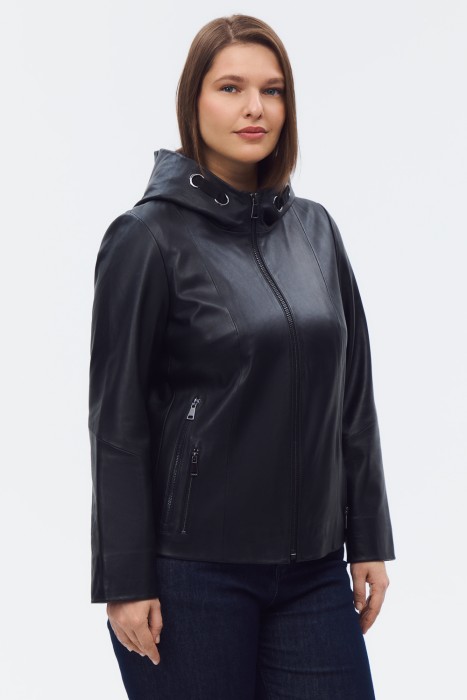 кожаная куртка с капюшоном из россии вид сбоку