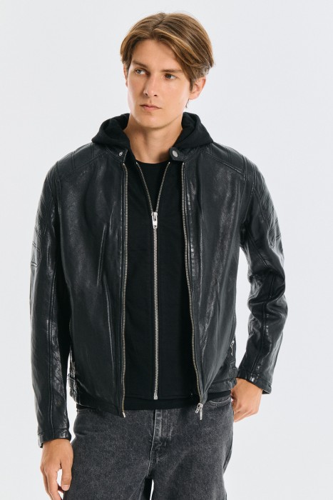 кожаная куртка с капюшоном 777179003 фотография