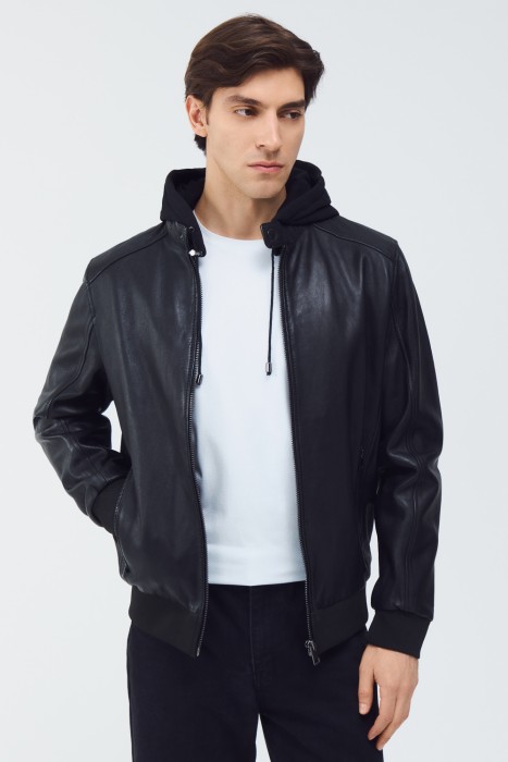 кожаная куртка с капюшоном 801473003 фотография