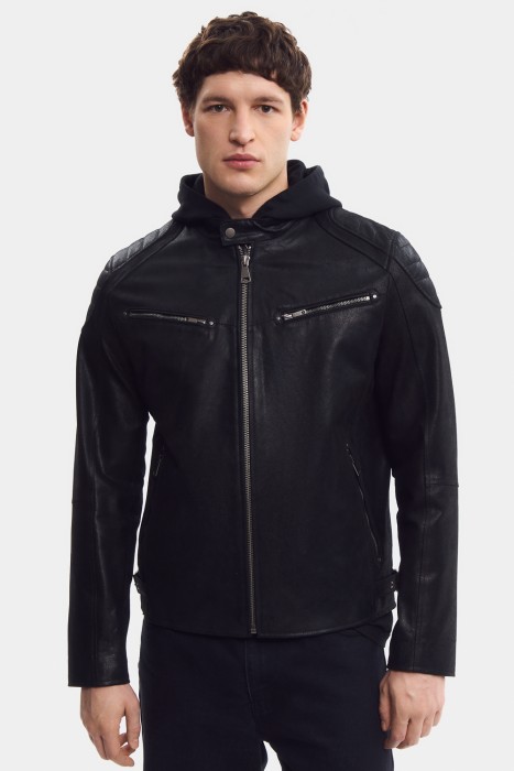кожаная куртка с капюшоном 803182003 фотография