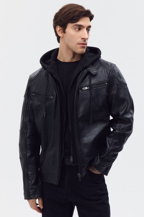 кожаная куртка с капюшоном 800664003 фотография