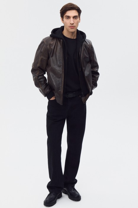 кожаная куртка с капюшоном 800670003 фотография