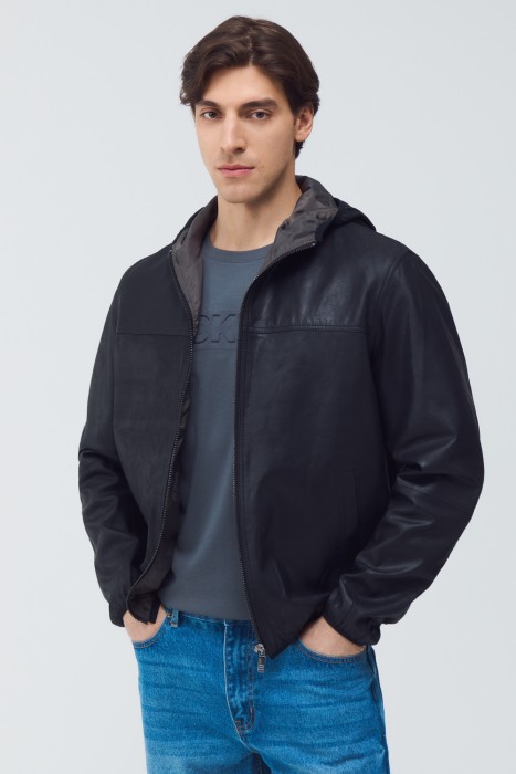кожаная куртка с капюшоном 801974003 фотография