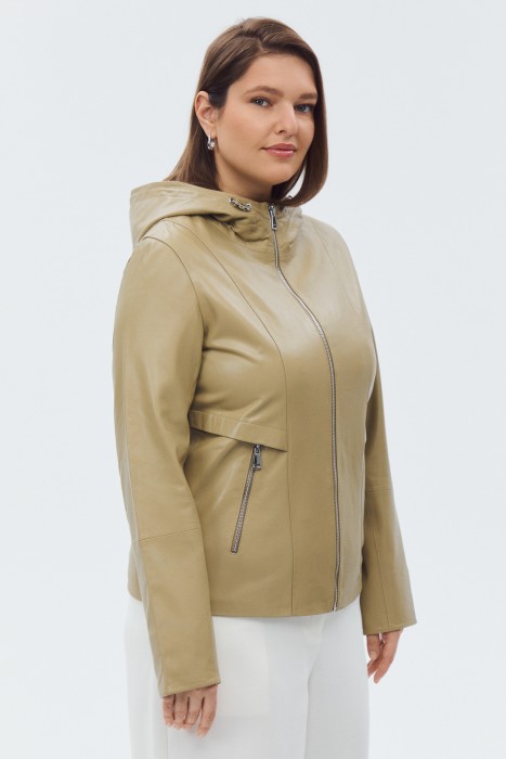 кожаная куртка с капюшоном из россии вид сбоку